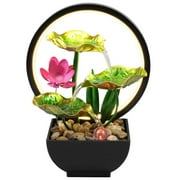 Tabletop Fountain 3-Tiers Lotus Leaf Small Waterfall Fountains Indoor Water Fountain with Rocks and LED Ring Lights Desktop Fountains for Meditation Relaxation Home Bedroom Living Room Office Decor