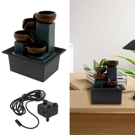 Tabletop Fountain 4 Level Small Waterfall Fountain Indoor Relaxing Water Feature Meditation Fountain for Home Office Bedroom Decoration Including LED Color Lighting and Natural Rocks