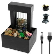 Tabletop Fountain Indoor Waterfall Fountain Mirrored Waterfall Light Show Tabletop Water Fountain with Natural River Rocks and Color Changing LED Lights with Adapter
