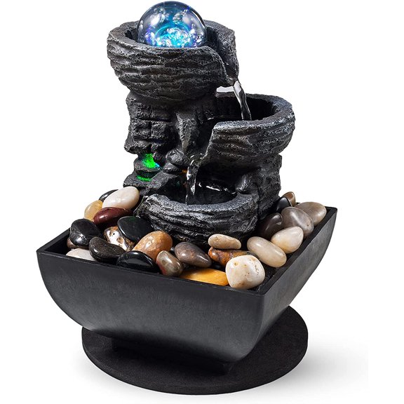 Tabletop Fountain Indoor Waterfall Meditation Like Layers of Rock Desktop Water Feature Includes Many Natural River LED Lights Rolling Decorative Bubble Balls