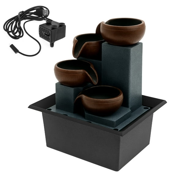 Tabletop Fountain with LED Light 4 Level Waterfall Fountain Soothing Desktop Fountain Waterfall Decorative Water Feature Fountain Indoor Waterfall Fountain for Bedroom Home Office