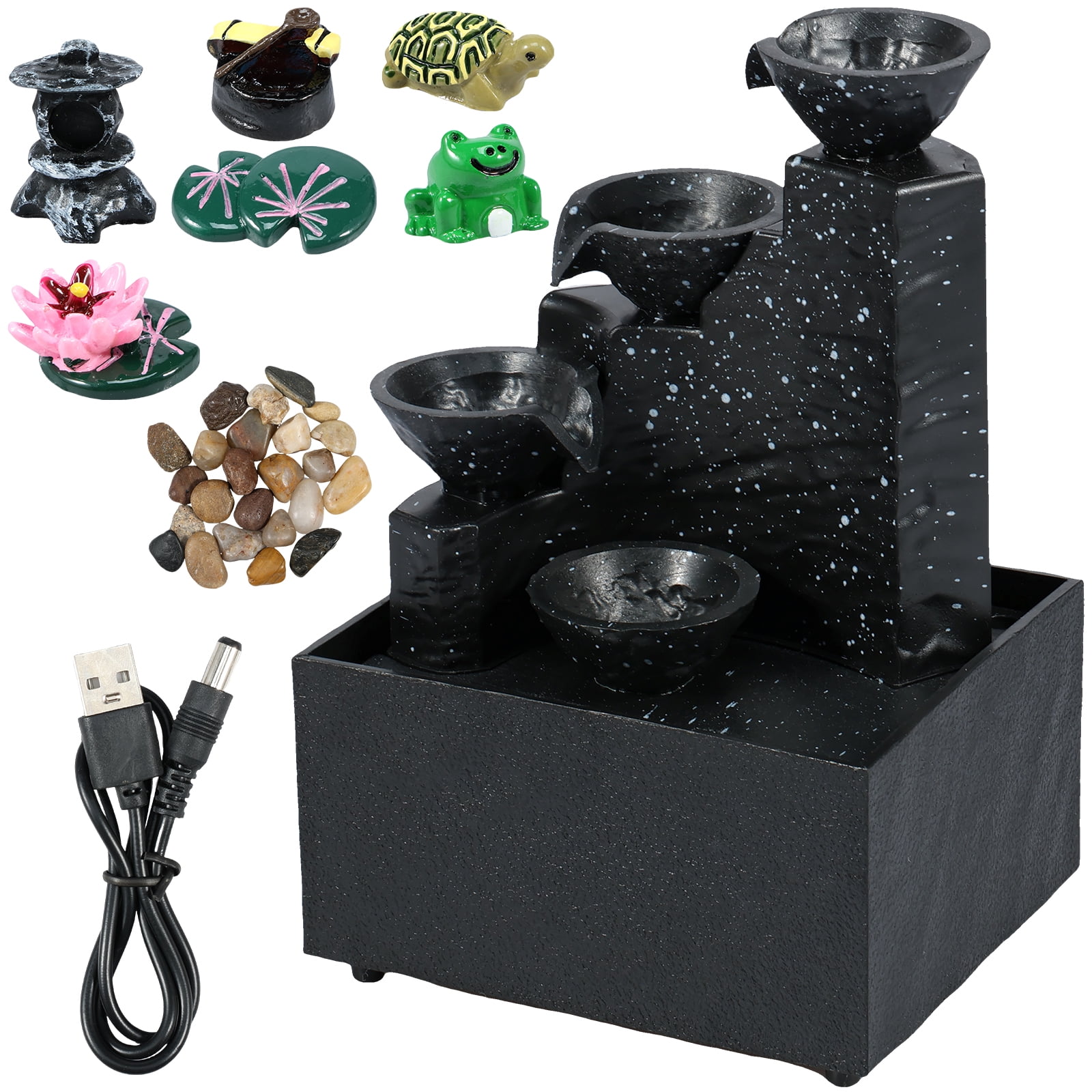 Tabletop Fountain with Light Battery/USB Operated Mini