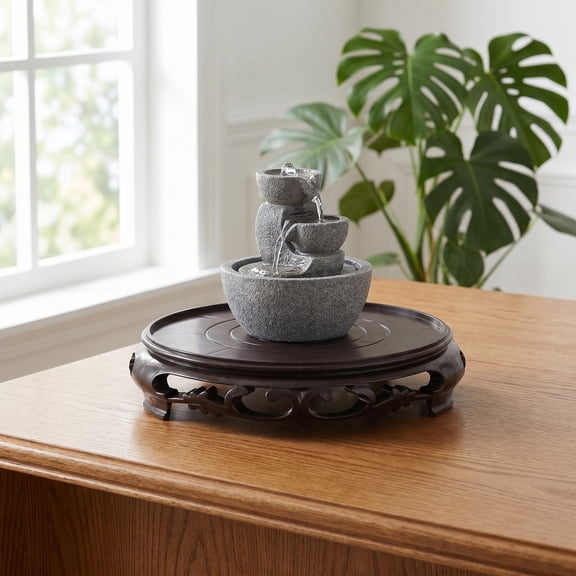 Tabletop Fountain Riser Stand in Light Brown for Indoor Water Features and Planter Display with Stability