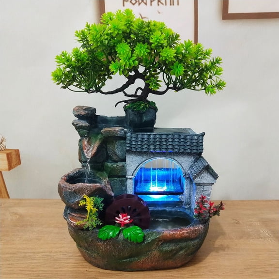 Tabletop Fountain Small Rockery Indoor Desktop Mountain Waterfall Ornament Decor for Homes, Offices