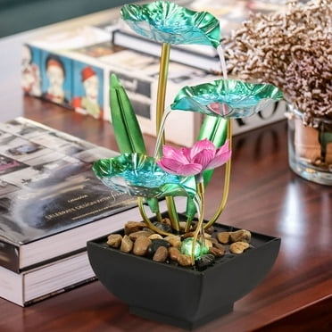 Tabletop Fountain Water Fountain Indoor Waterfall Fountain 3-Tier Lotus Desk Fountain Relaxation Home Decor Including Lots of Rocks and Soothing Sound Machine