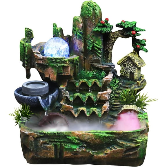 Tabletop Fountain, Waterfall Fountain with LED Light, Zen Water Fountain Indoor, Mini Waterfall Desktop Ornament for Home Office