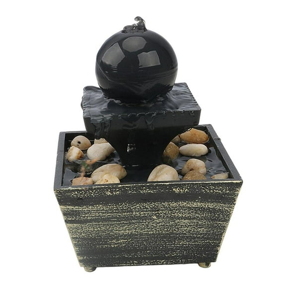 Tabletop Fountain with Warm Lights - Round Ball Falls Indoor Waterfall Feature - B