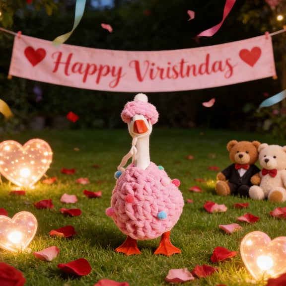 Tabletop Goose Figurine Hoodie Costume Set, Mini Decorative 7-Inch Goose Outfit, Polyester Clothing for Desk or Porch, Collectible Accessory, Valentine’s Day Theme