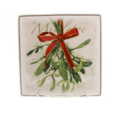 Tabletop Holiday Greenery Snack Plates Ceramic Darren Gygi 2020180160 Mistletoe