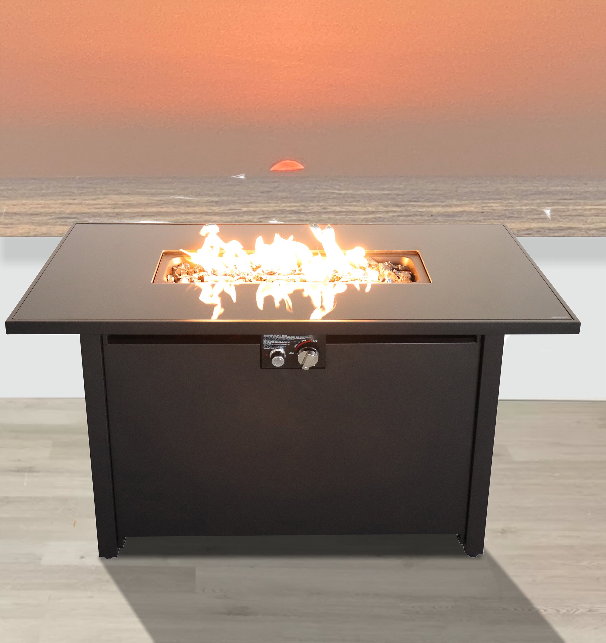 Tabletop Heater, 25'' H x 42'' W Steel Outdoor Fire Pit Table with Lid (Black), Black Patio Heater,Steel Outdoor Heater For Deck, Garden & Outdoor Heating