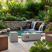 Tabletop Heater, Old SKU W853P193937 42 Propane Gas Fire Pit Table 2-Pieces, 50000 BTU Rectangular Steel Fire Pit with Glass Wind Guard for Outside Patio Deck Garden Courtyard -Gray