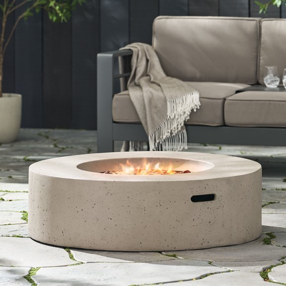 Tabletop Heater, Outdoor 50,000 BTU Round MgO Concrete Propane Fire Pit, Light Grey (Tank Cover not Included), Light Grey Patio Heater,Magnesium Oxide Outdoor Heater For Deck