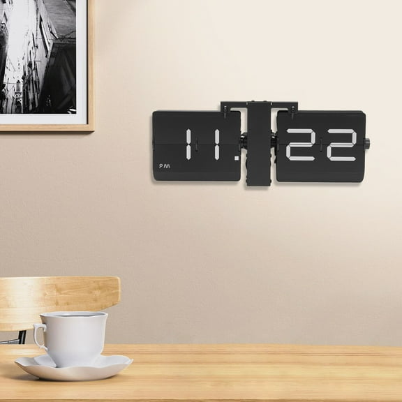 Tabletop Home Wall Clock Battery Operated Retro Flip Clock Digital Display Screen Black