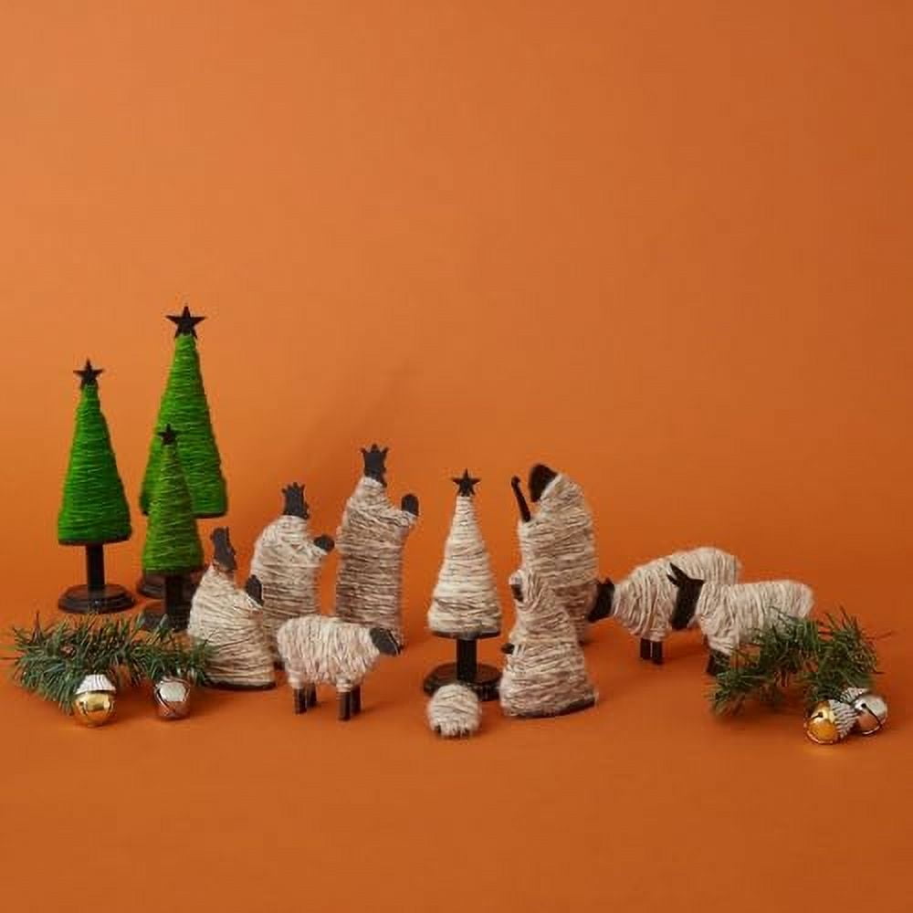 Tabletop Indoor Wood & Wool Nativity Manger Scene Christmas Trees