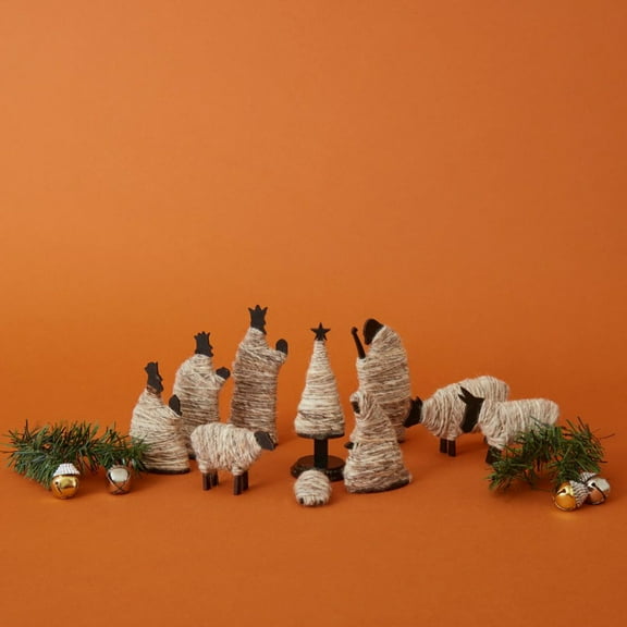 Tabletop Indoor Wood Wool Nativity Scene Set