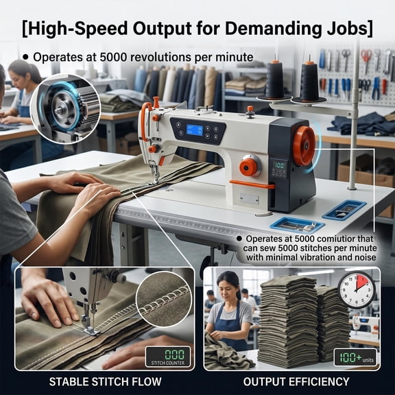Tabletop Industrial Flatbed Sewing Machine Integrated Motor, Intelligent Start-Stop Control & Adjustable Speed/Direction