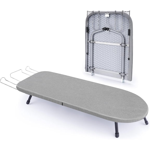 Tabletop Ironing Board with Iron Rest, Metal Mesh Panel Mini Ironing Board with Heat Resistant Cover, Portable Small Iron Board Foldable for Dorms, Apartment and Travel, 32" x12'', Grey