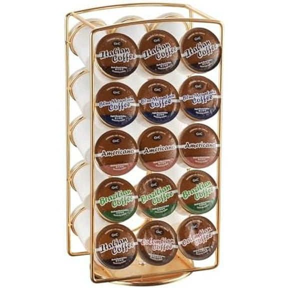 Tabletop K Cup Holder, Coffee Pod Stand Holder, K-Cups Capsule Storage Rack for 30 pods, 360 degrees rotatable, No Assembly Required, Gold$$Home Decor, Kitchen, & Other