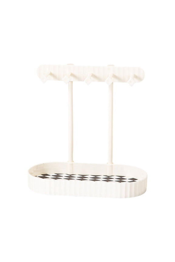 Tabletop Key Holder Stand with Jewelry Tray, Metal Key Rack and Necklace Display Stand with 5 Hooks, Ring Holder and Earring Organizer for Home Entryway, Valet Tray for Daily Essentials