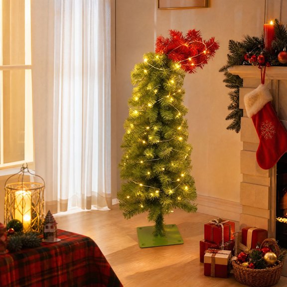 Tabletop Leaning Christmas Tree Pre‑Decorated Mini Artificial Tree for Table Countertop Holiday Display