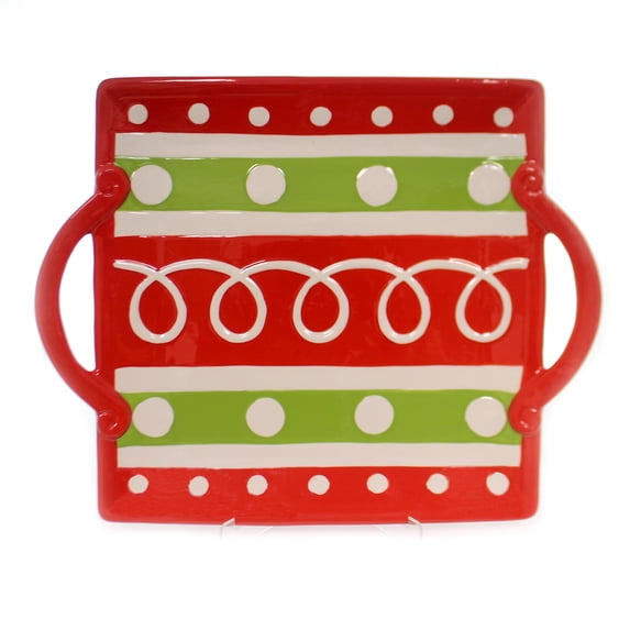 Tabletop Merry Magic Swirls Platter Ceramic Christmas Tray Handles