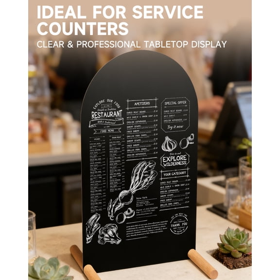 Tabletop Magnetic Menu Board, A4/A5 Metal Display with Wooden Base