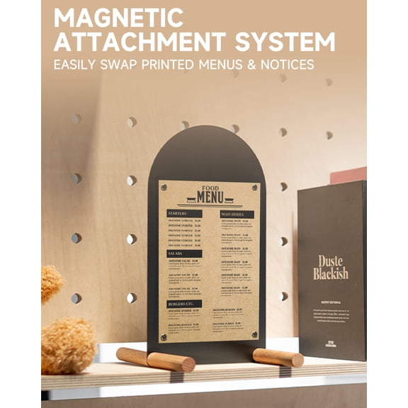 Tabletop Magnetic Menu Board, A4/A5 Metal Display with Wooden Base