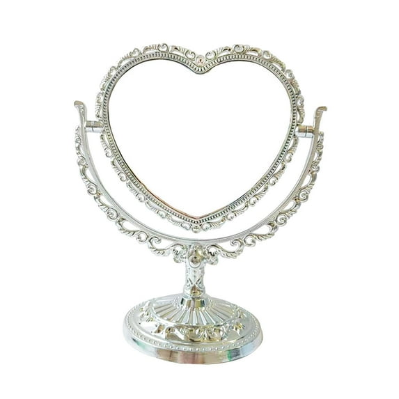 Tabletop Makeup Mirror Desk Vanity Mirror Double Sided Vintage Desktop Stand Mirror Rotation Platform Mirror for Office Hotel Heart Shape