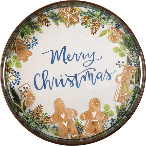 Tabletop Merry Christmas Tray Metal Serving Gingerbread 111053