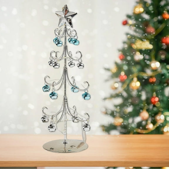 Tabletop Metal Christmas Tree, Star Tree Iron Ornament Display Stand, 12 Inch Desktop Decorations Mini Xmas Tree, Bell Hanging Ornament Decoration Tree