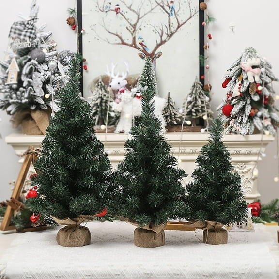 Tabletop Mini Christmas Tree, 15.7 inch Artificial Desktop Christmas Tree with Burlap Base, Miniature Pine Christmas Tree Perfect for Christmas Home, Party Decorations