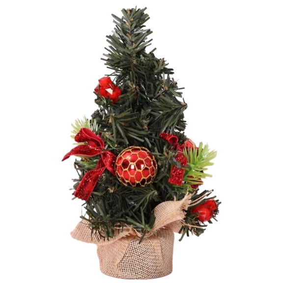 Tabletop Mini Christmas Tree, 7.87" Artificial Christmas Tree Miniature Pine Christmas Tree with Linen Base Perfect for Christmas Decorations, Home, Kitchen, Dining Table, Red small tree under linen