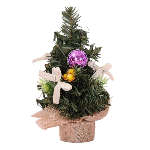 Tabletop Mini Christmas Tree, 7.87" Artificial Christmas Tree Miniature Pine Christmas Tree with Linen Base Perfect for Christmas Decorations, Home, Kitchen, Table, Purple Small Tree Under Linen