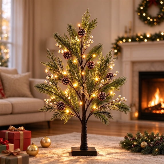 Tabletop Mini Christmas Tree, Artificial Small Xmas Tree with Warm LED ...