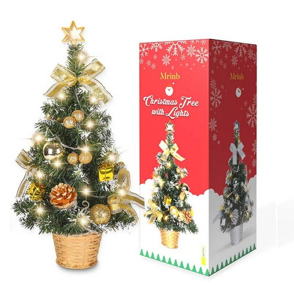Tabletop Mini Christmas Tree with Flashing LED Lights, 17.7 Inches DIY Miniature Pine Christmas Tree for Home Kitchen Table Centerpieces Decorations Home Decor