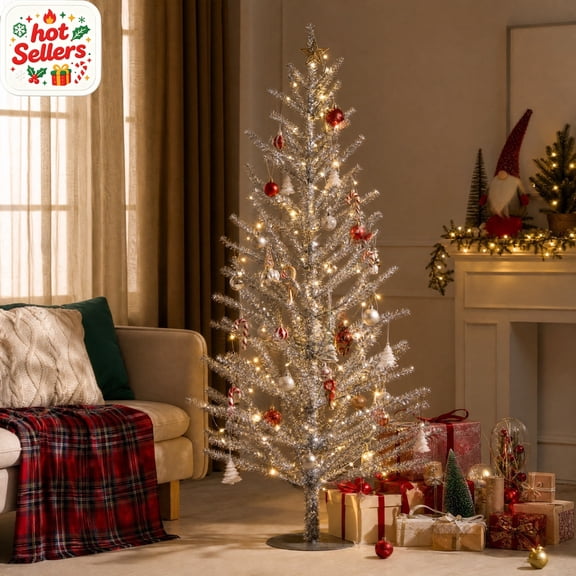 Tabletop Mini Christmas Tree Slim Artificial Pencil Pines Tree with Metal Base Small Xmas Desktop Tree for Winter Holiday Mantel Window Decor