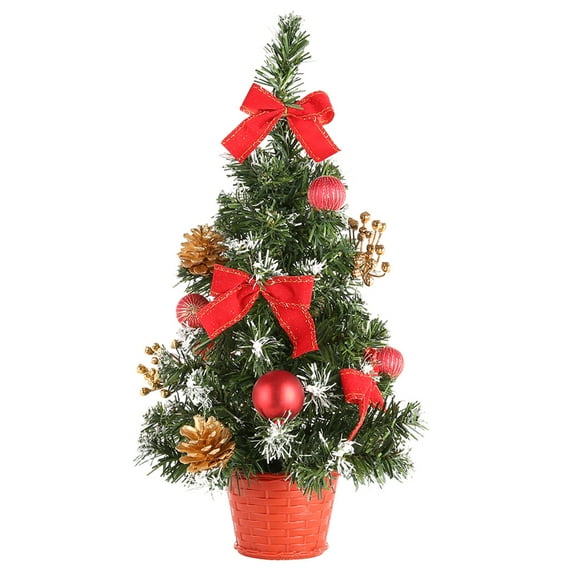 Tabletop Mini Christmas Tree with Clear LED Lights Table Decorative Christmas Tree Ornament Festival Party Home Table Decor Xmas Gifts(40cm, Red)