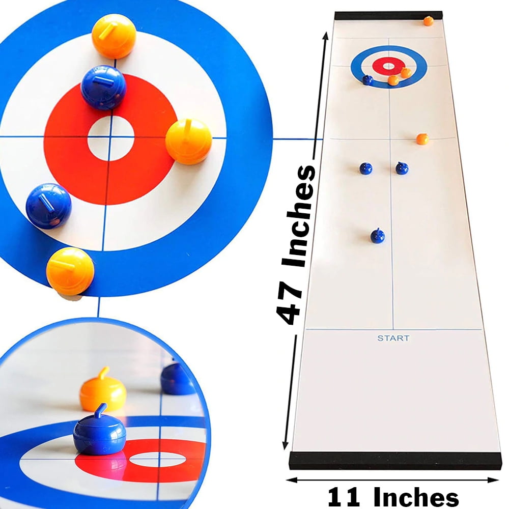 Tabletop Mini Curling Game, Measures Almost 4 Feet Long and Rolls Up Quickly for Travel, Easy Setup, 2 to 8 Player Fun Family or Office Party Game