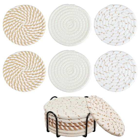 Tabletop Non Slip Beverage Tray Placemats, 6Pcs Cotton Woven Coasters, 4.4x4.4 Inch, Keep Table Tidy and Protective, for Coffee Cups Plates and Beverages