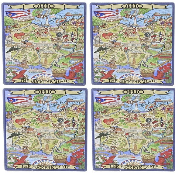 Tabletop Ohio Souvenir Coaster Set Stone Buckeye State Map 63680