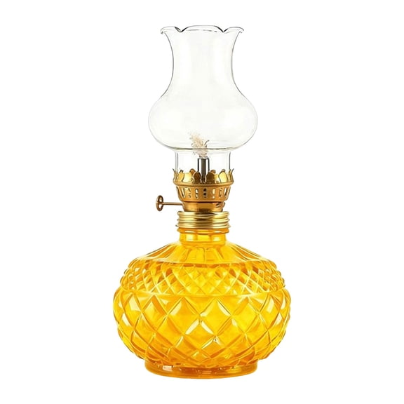 Tabletop Oil Lamp, Ribbed Glass Light, for Indoor Decor, Emergency Use, Camping Supply and Home Display, by Cosmug, Yellow