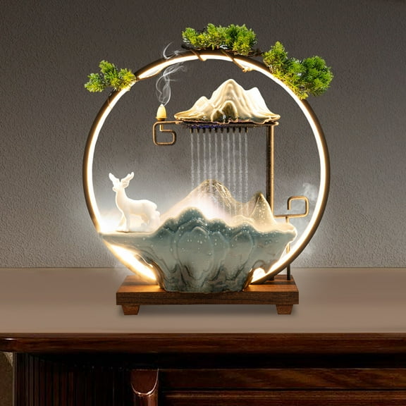 Tabletop Ornament Rockery Waterfall Fountain W/ Mist LED Lamp Home Office Decor