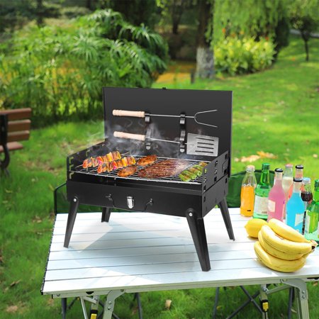 Tabletop Outdoor Barbecue Smoker, Portable Charcoal Grill, Small BBQ Grill for Outdoor Cooking, Folding Barbecue Grill with BBQ Toolbox