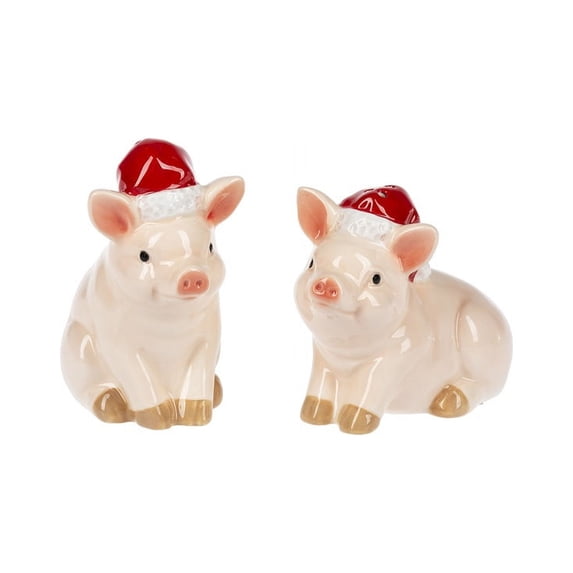 Tabletop Pig Salt & Pepper Set Ceramic Santa Hats Mx177526