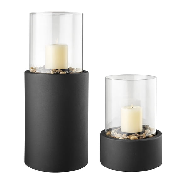 Tabletop Pillar Hurricane Candleholder with Decorative Pebble Base - Large