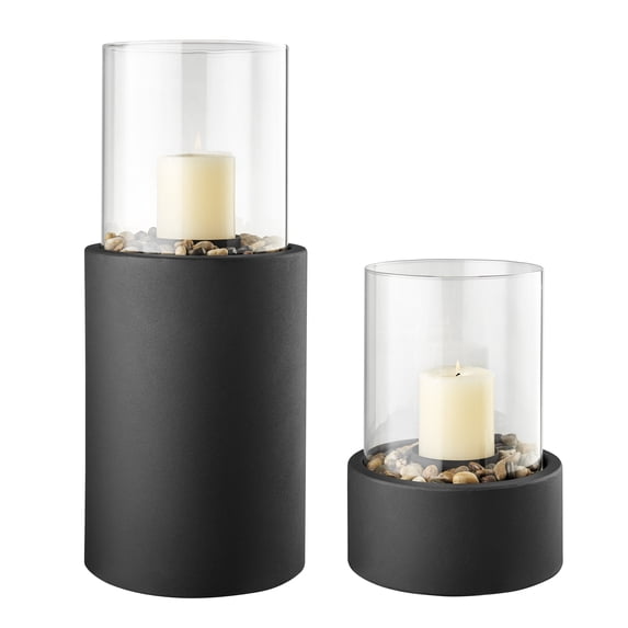 Tabletop Pillar Hurricane Candleholder with Decorative Pebble Base - Large