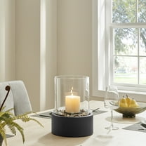 Tabletop Pillar Hurricane Candleholder with Decorative Pebble Base - Small