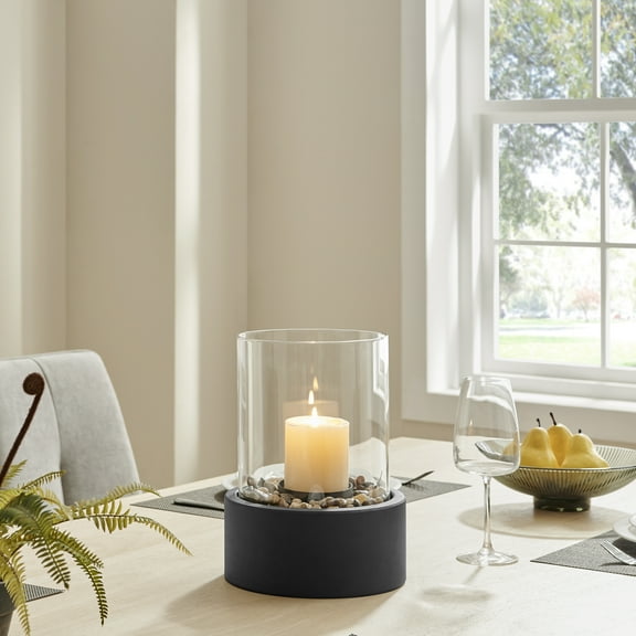 Tabletop Pillar Hurricane Candleholder with Decorative Pebble Base - Small