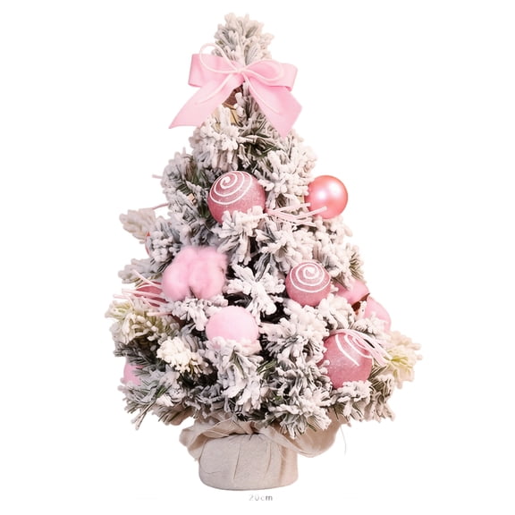 Tabletop Pink Christmas Tree, Flocked Mini Artificial Christmas Tree for Christmas Table Decor Home Party Holiday Gift