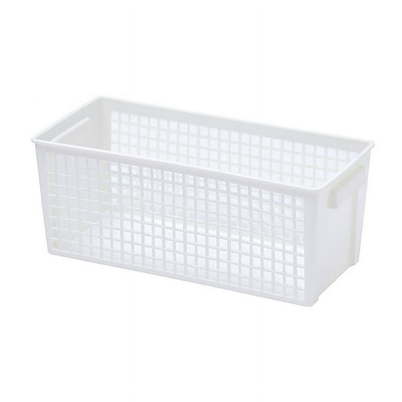 Tabletop Plastic Storage Basket,Rectangular Openwork Vacant Hand-held Box Storage for Sundries Organizer- 11.4x6.5x4.5in White